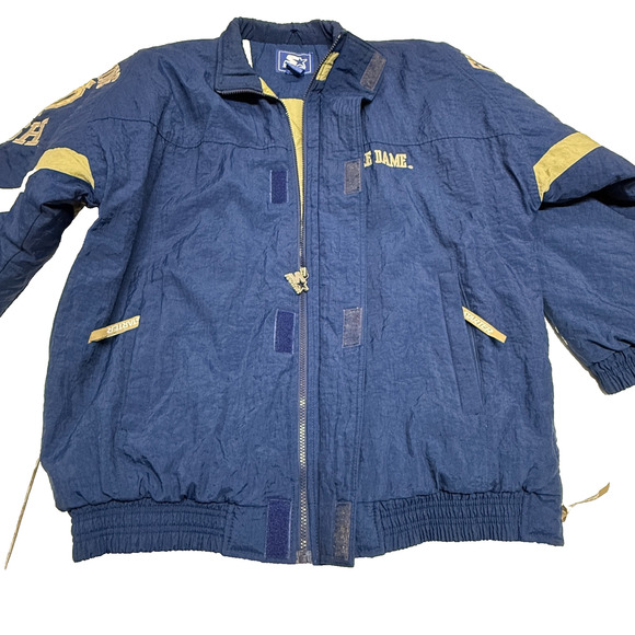 Vintage Notre Dame Starter Jacket Mens Large Blue Gold Quilted Fighting Irish - Picture 6 of 12